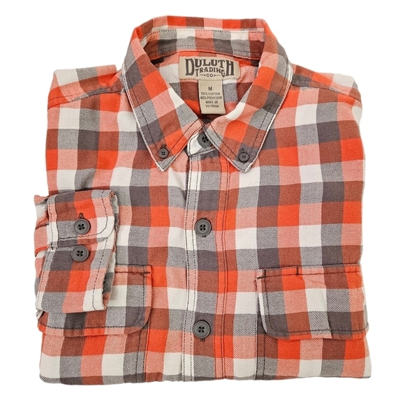 Duluth Orange & Gray Plaid Flannel Button Down Shirt‎ Size Large Men's - Picture 8 of 8